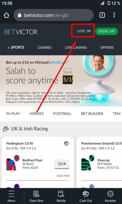 Betvictor mobile login